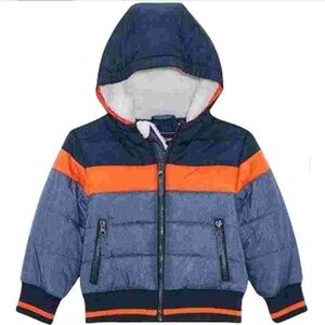 Rothschild baby navy/orange puffer hoodie jacket with faux sherpa lining